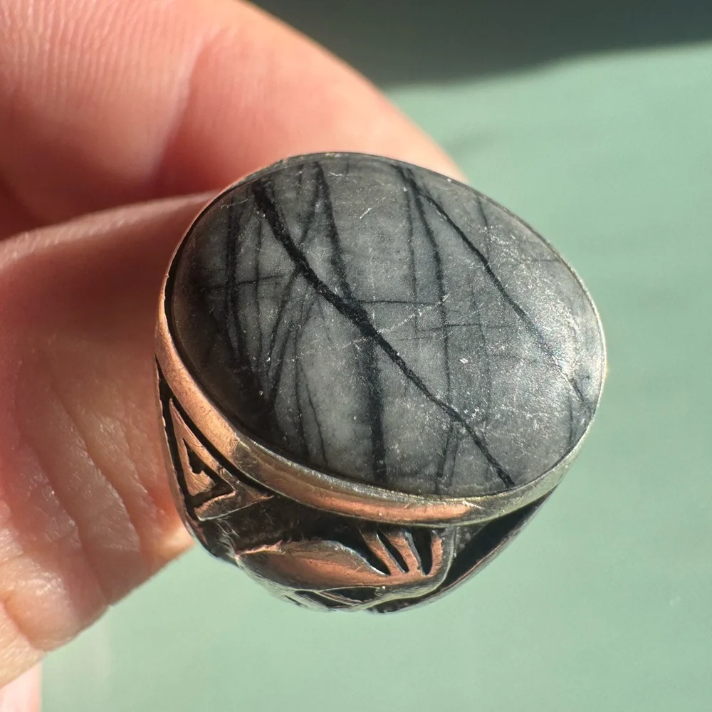Tourmalinated Quartz and Kokopelli 925 Sterling Silver Navajo Ring Size 9.5 12g